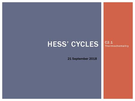 Hess’ cycles C2.1 Thermochemsitry 21 September 2018.
