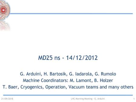 MD25 ns - 14/12/2012 G. Arduini, H. Bartosik, G. Iadarola, G. Rumolo