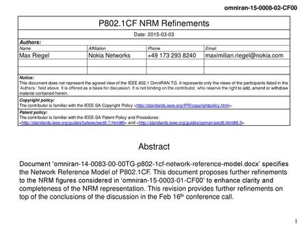 P802.1CF NRM Refinements Abstract