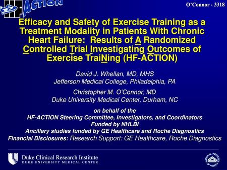 O’Connor - 3318 Efficacy and Safety of Exercise Training as a Treatment Modality in Patients With Chronic Heart Failure: Results of A Randomized Controlled.