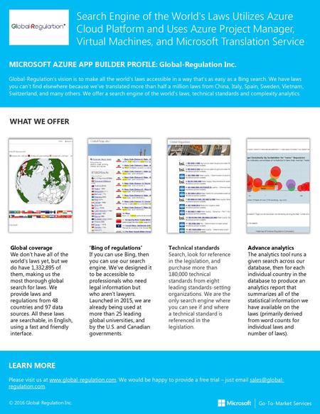 Search Engine of the World's Laws Utilizes Azure Cloud Platform and Uses Azure Project Manager, Virtual Machines, and Microsoft Translation Service MICROSOFT.