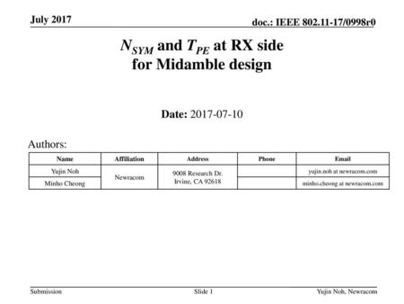 NSYM and TPE at RX side for Midamble design