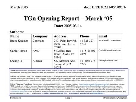TGn Opening Report – March ‘05