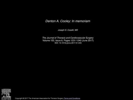 Denton A. Cooley: In memoriam