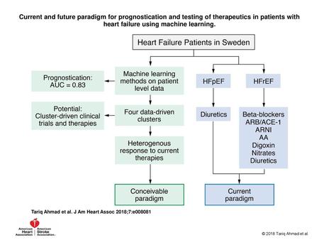 Current and future paradigm for prognostication and testing of therapeutics in patients with heart failure using machine learning. Current and future paradigm.
