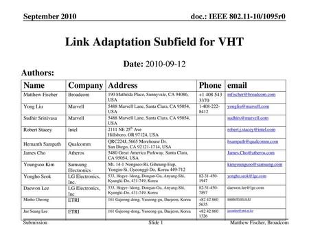 Link Adaptation Subfield for VHT