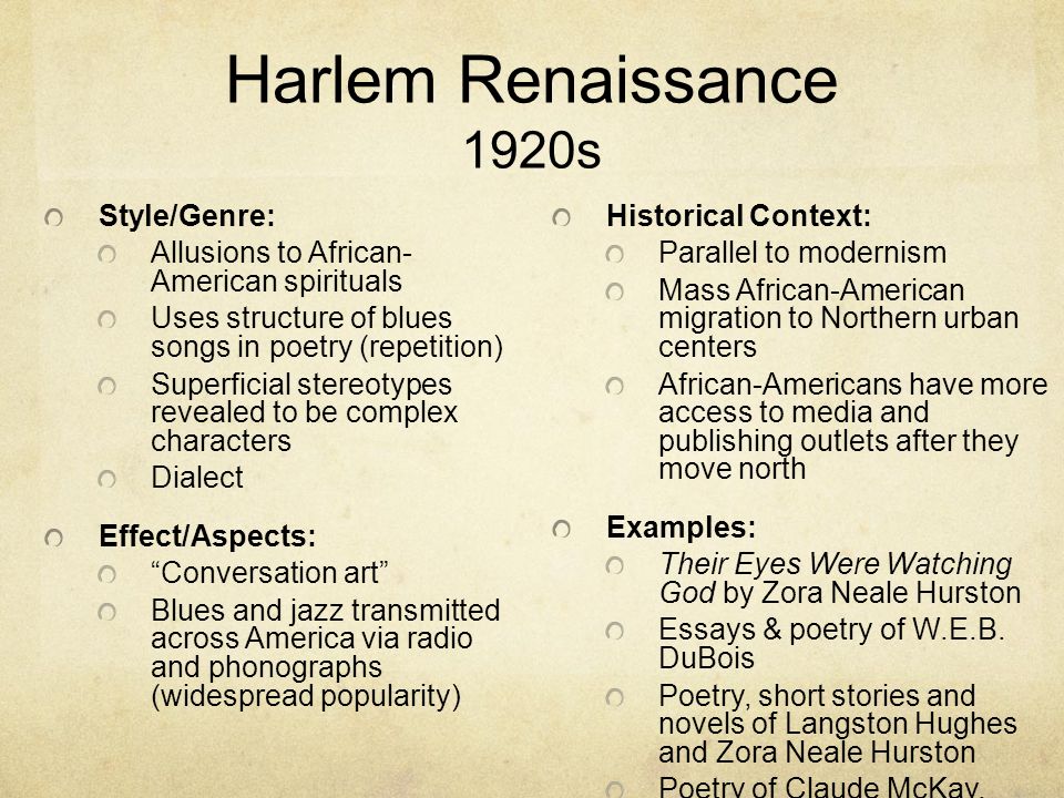 Harlem Renaissance Chart