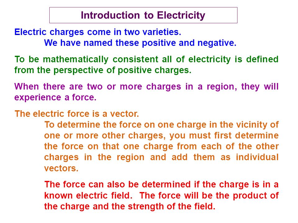 Introduction To Electricity Electric Charges Come In Two Varieties We Have Named These Positive And Negative To Be Mathematically Consistent All Of Electricity Ppt Download