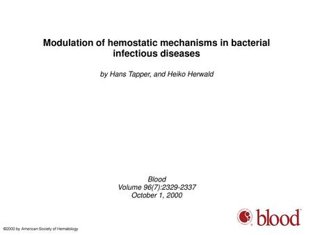 Modulation of hemostatic mechanisms in bacterial infectious diseases