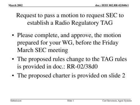 The proposed charter is provided on slide 2