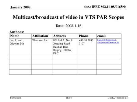 Multicast/broadcast of video in VTS PAR Scopes