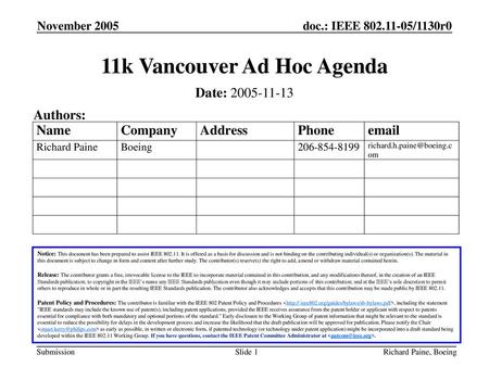 11k Vancouver Ad Hoc Agenda