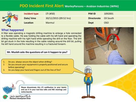 PDO Incident First Alert WorleyParsons – Arabian Industries (WPAI)