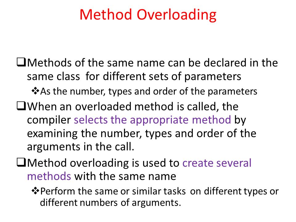 What is the necessity of method overloading? The same thing can be done by  having multiple methods with different method names. - Quora