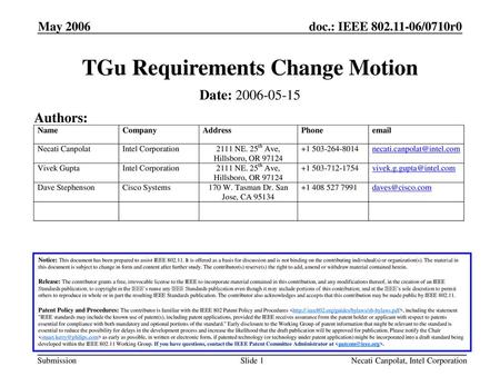 TGu Requirements Change Motion