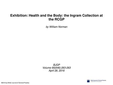 Exhibition: Health and the Body: the Ingram Collection at the RCGP