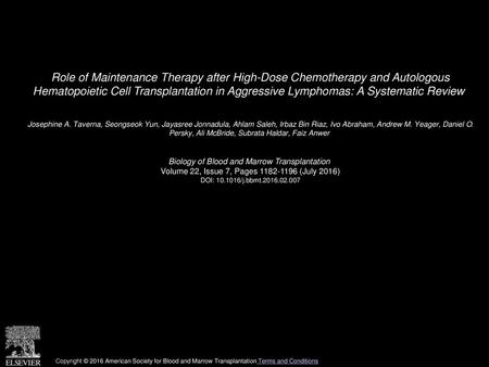 Role of Maintenance Therapy after High-Dose Chemotherapy and Autologous Hematopoietic Cell Transplantation in Aggressive Lymphomas: A Systematic Review 