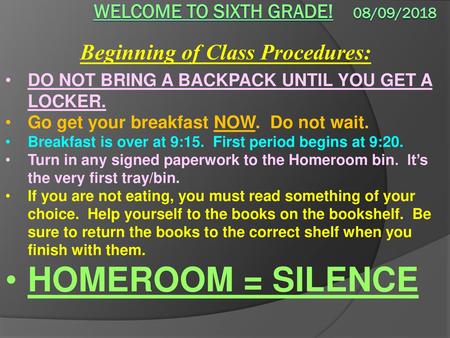 Welcome to sixth grade! 08/09/2018
