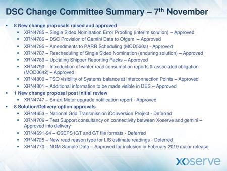 DSC Change Committee Summary – 7th November