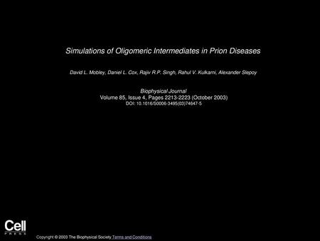 Simulations of Oligomeric Intermediates in Prion Diseases