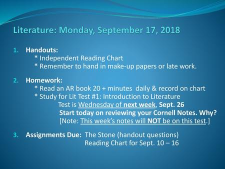 Literature: Monday, September 17, 2018