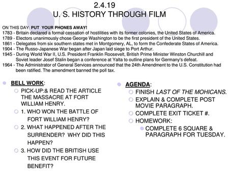 U. S. HISTORY THROUGH FILM. ON THIS DAY: PUT YOUR PHONES AWAY