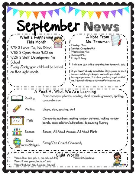 September News What’s Happening A Note From This Month Ms. Tzoumas