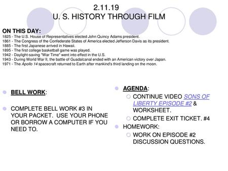 U. S. HISTORY THROUGH FILM ON THIS DAY: The U. S