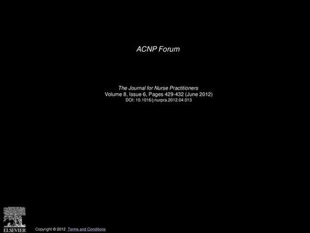 ACNP Forum The Journal for Nurse Practitioners