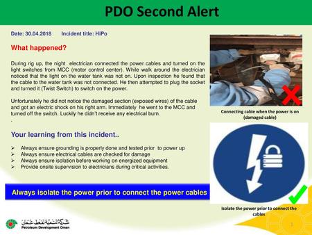 PDO Second Alert What happened? Your learning from this incident..
