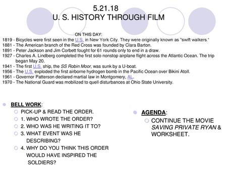U. S. HISTORY THROUGH FILM