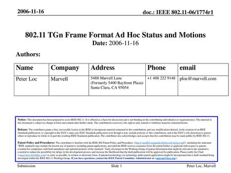 TGn Frame Format Ad Hoc Status and Motions
