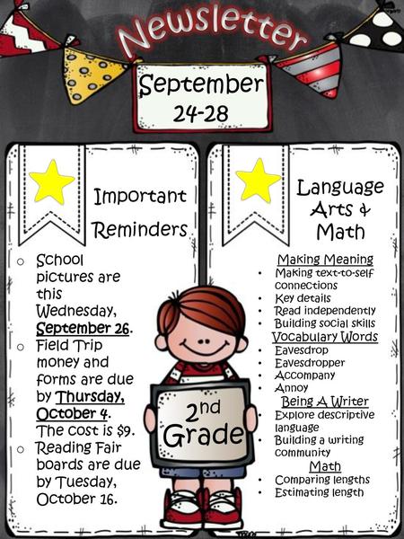 Newsletter 2nd Grade September Important Reminders Language