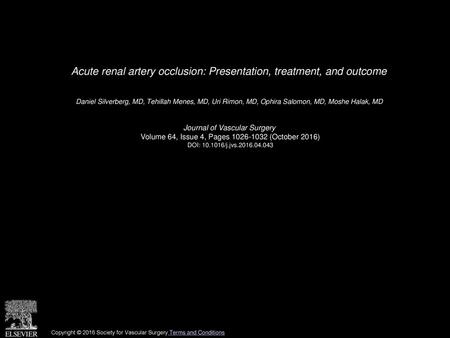 Acute renal artery occlusion: Presentation, treatment, and outcome