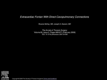 Extracardiac Fontan With Direct Cavopulmonary Connections