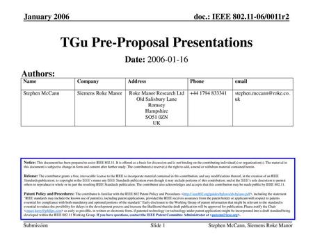 TGu Pre-Proposal Presentations