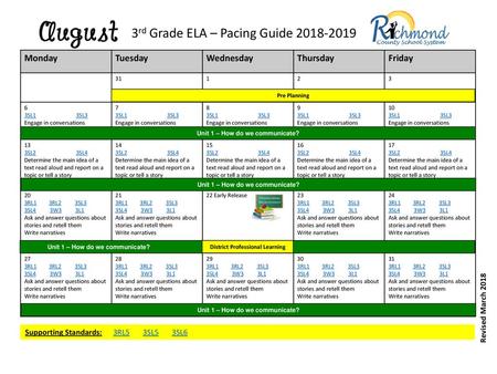 3rd Grade ELA – Pacing Guide