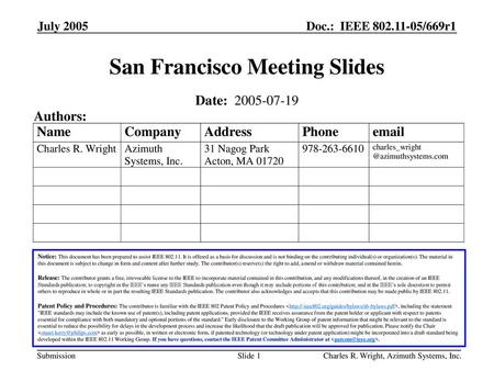 San Francisco Meeting Slides