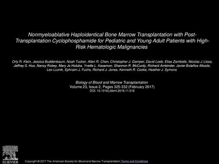 Nonmyeloablative Haploidentical Bone Marrow Transplantation with Post- Transplantation Cyclophosphamide for Pediatric and Young Adult Patients with High-