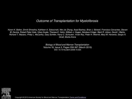 Outcome of Transplantation for Myelofibrosis