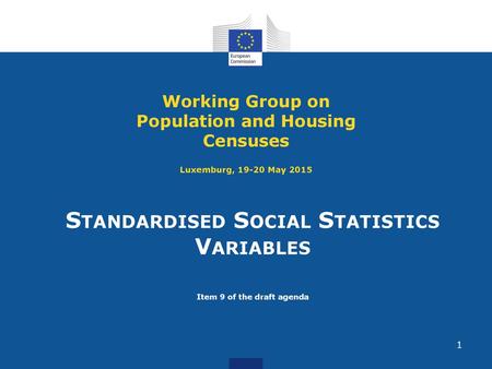 Standardised Social Statistics Variables Item 9 of the draft agenda
