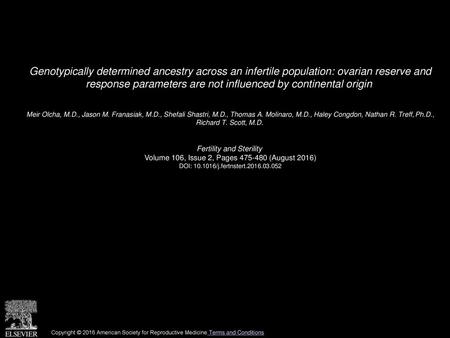 Genotypically determined ancestry across an infertile population: ovarian reserve and response parameters are not influenced by continental origin  Meir.