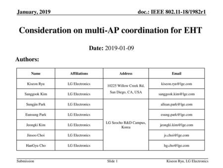 Consideration on multi-AP coordination for EHT