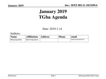 January 2019 TGba Agenda Date: Authors: January 2019
