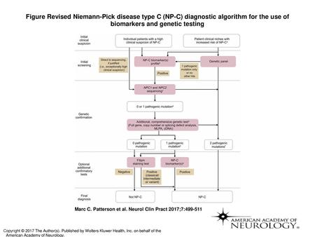 Figure Revised Niemann-Pick disease type C (NP-C) diagnostic algorithm for the use of biomarkers and genetic testing Revised Niemann-Pick disease type.