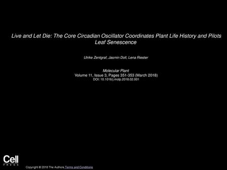 Live and Let Die: The Core Circadian Oscillator Coordinates Plant Life History and Pilots Leaf Senescence  Ulrike Zentgraf, Jasmin Doll, Lena Riester 