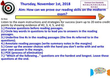 Aim: How can we prove our reading skills on the midterm exam?