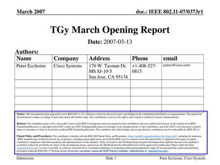 TGy March Opening Report