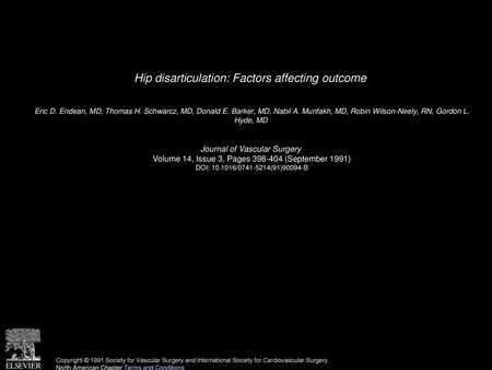 Hip disarticulation: Factors affecting outcome