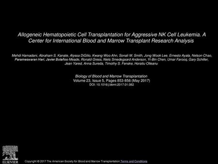 Allogeneic Hematopoietic Cell Transplantation for Aggressive NK Cell Leukemia. A Center for International Blood and Marrow Transplant Research Analysis 